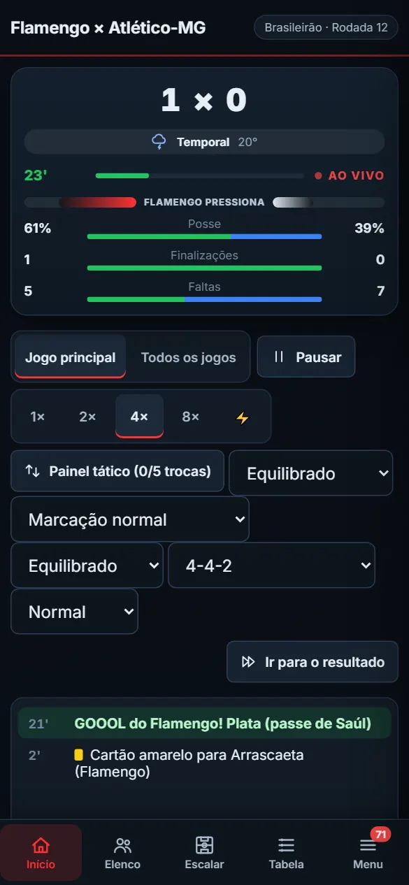 O mesmo jogo ao vivo no celular